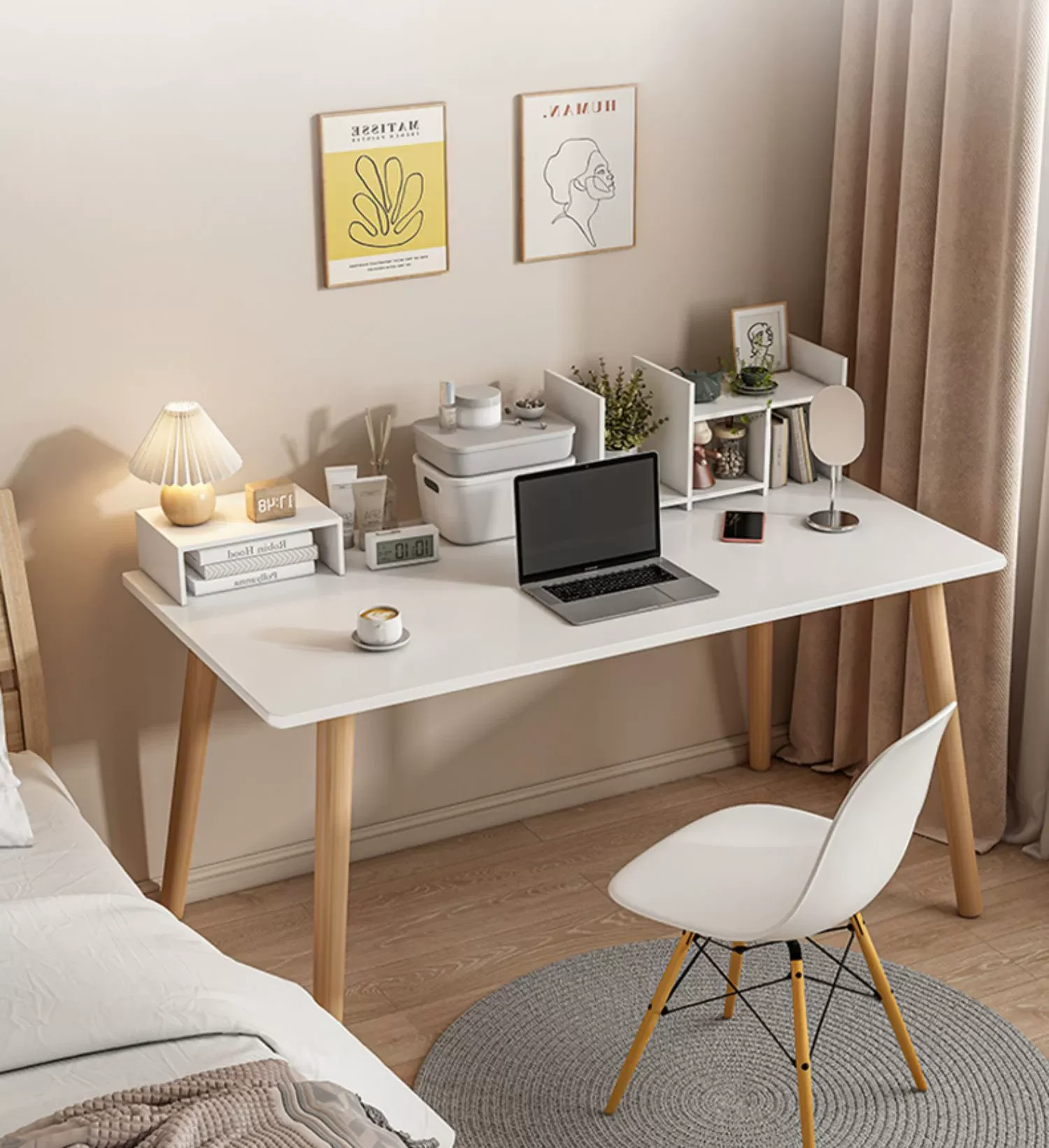 modern design computer desk office table with shelf table with metal frame for bedroom with printer space