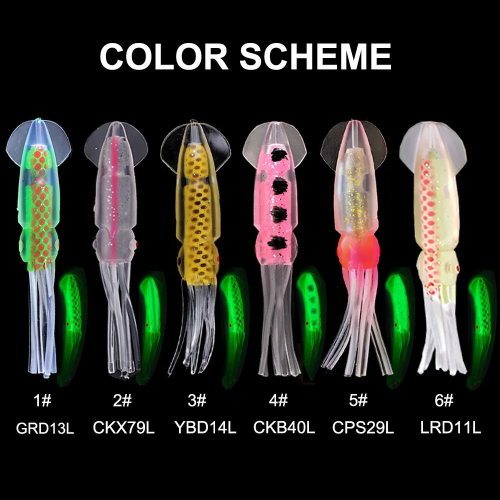 SUPERIORFISHING Lifelike Double Layer Squid Sea Boat Fishing Lure PVC Soft Squid Bait Luminous Cuttlefish Seawater