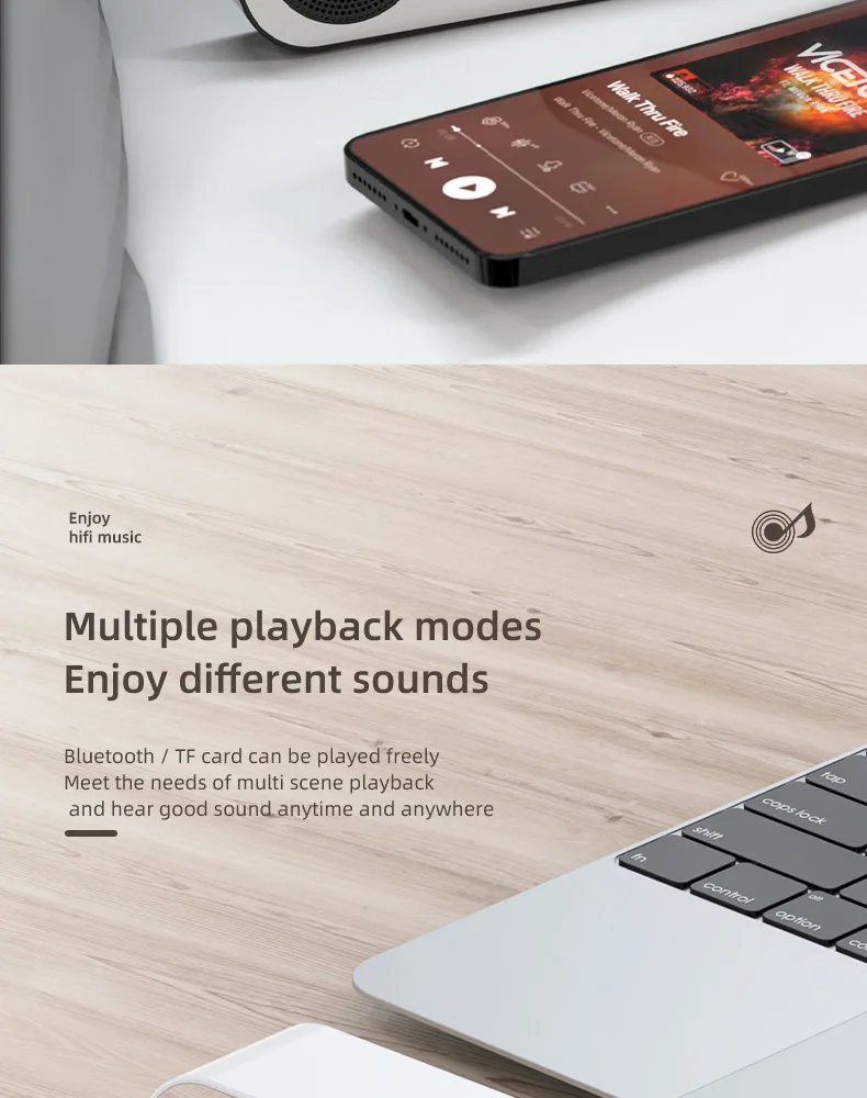 2022 New Product Alarm Clock With Mirror Digital Clock USB Charging Mini Portable Bluetooth Speaker