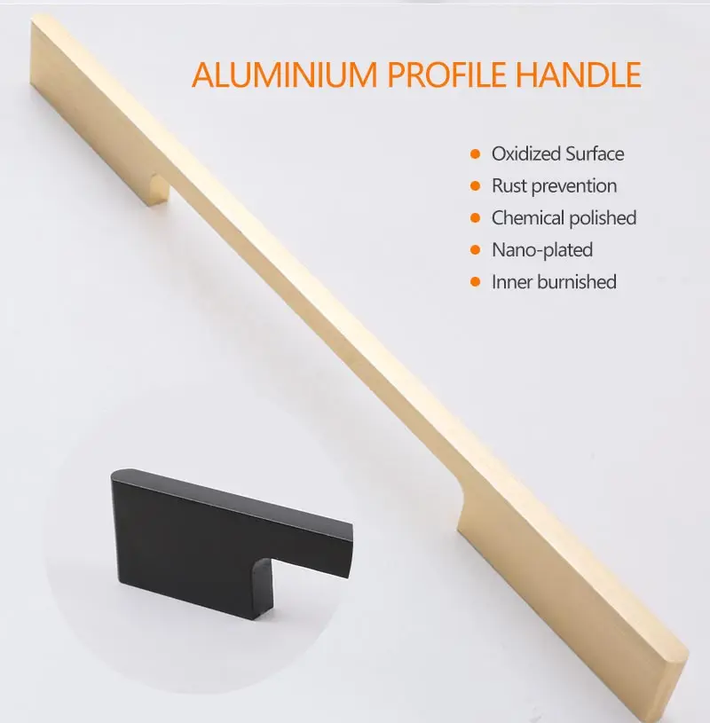 6609 Aluminium Profile Furniture Pulls Kitchen Wardrobe Matte Glossy Gold Black Closet Cabinet Handles