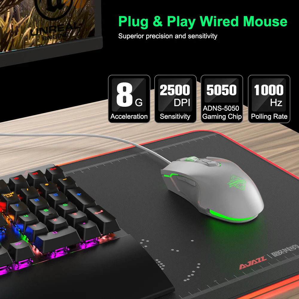 Ajazz AJ52 7 RGB Wired Gaming Mouse Adjustable DPI for Laptop PC Computer Games Or Work Programmable Bubuttons