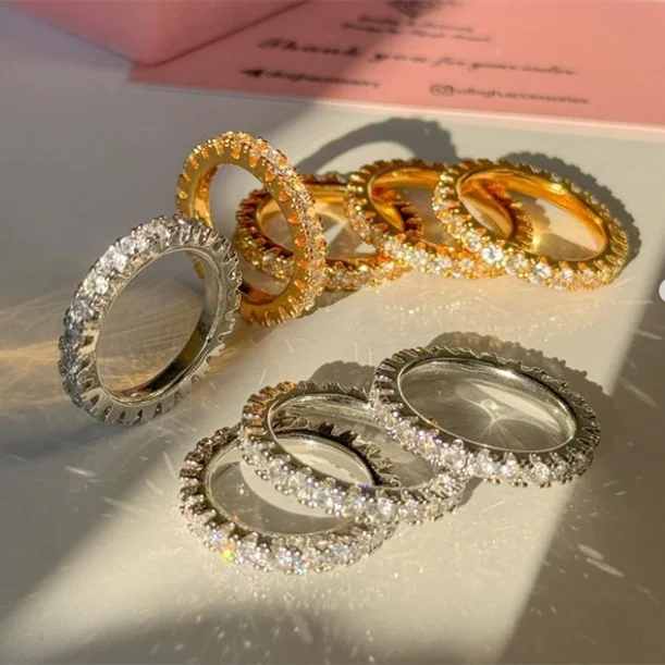 wholesale Popular Tarnish Free Cubic Zirconia Ring band tennis New Designs S925 Sterling Silver Rings For Women