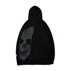 Черная и розовая толстовка с принтом черепа на заказ, повседневная мужская одежда с логотипом на заказ, уличный пуловер в стиле хип-хоп, светоотражающая Толстовка для мужчин