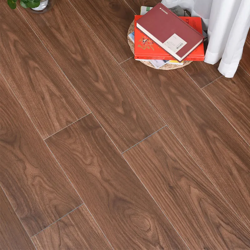 High quality Durable Dark Brown Matte Finish Walnut Design Glazed Rectified 200*1200 Non-Slip Wood Look Porcelain Floor Tile