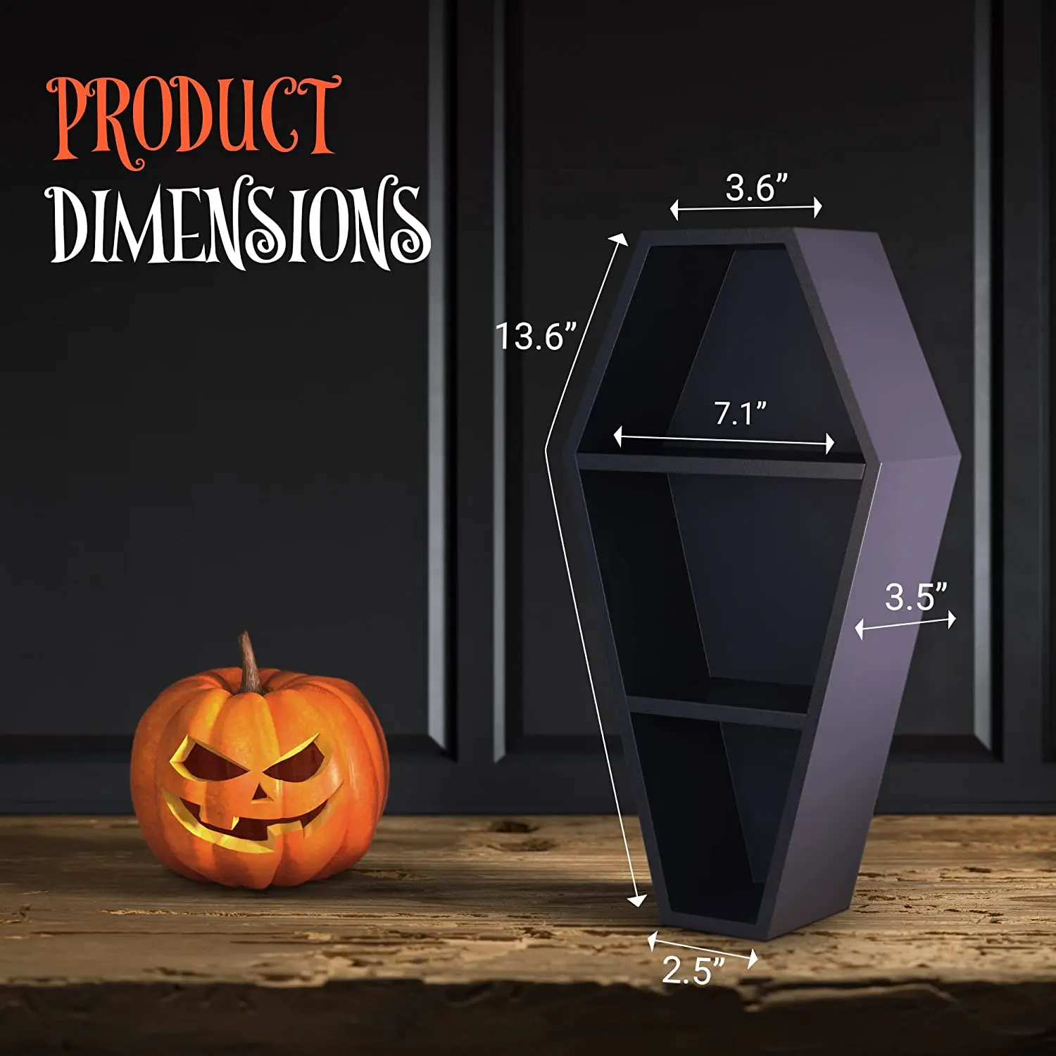 Large Wood Coffin Shelf 20x11x5 Spooky Gothic Decor for Bathroom   Living Room or Bedroom- Black -  Comes Fully Assembled
