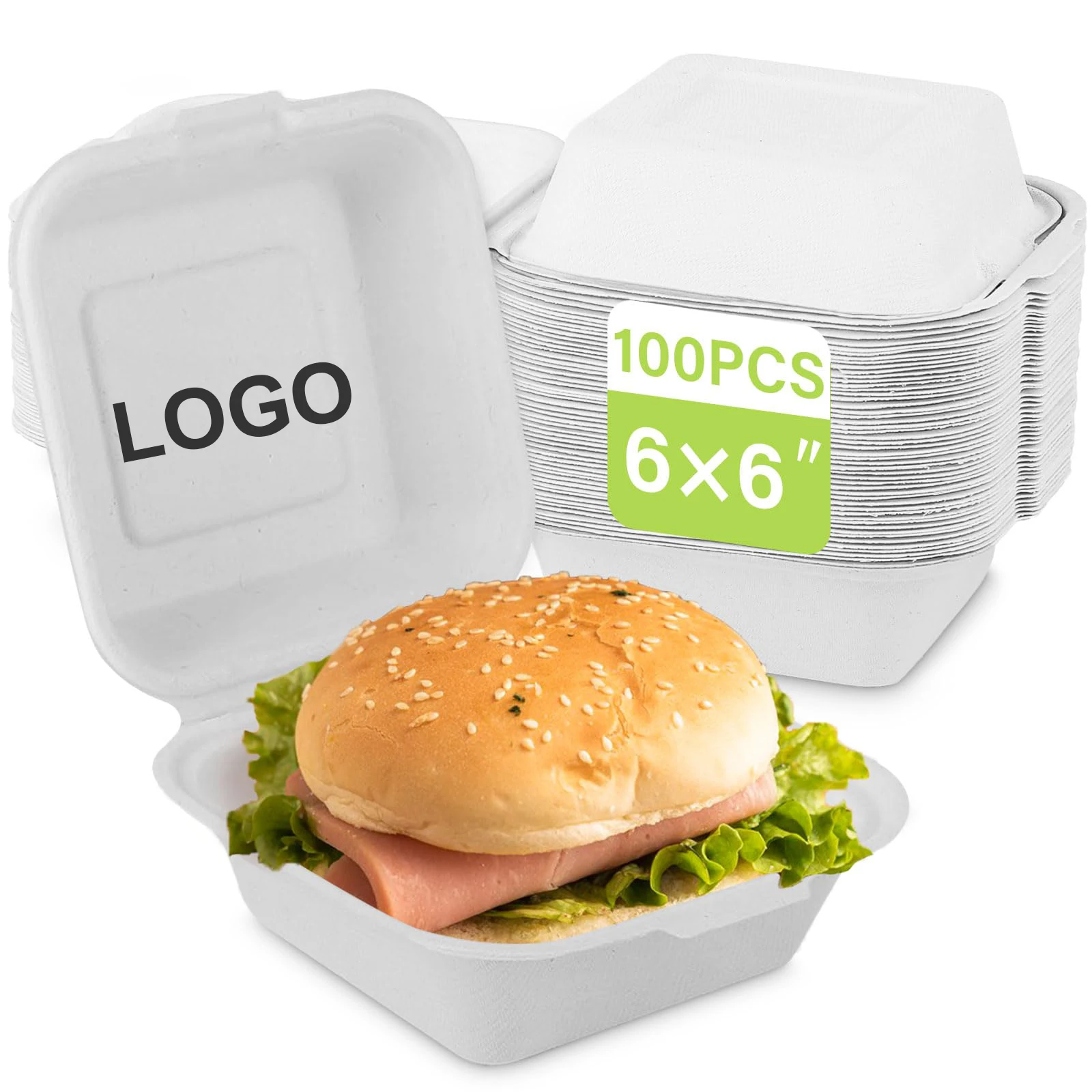 Custom Disposable Food Grade Burger Box Clamshell Food Containers White Burger Cute Lunch Box