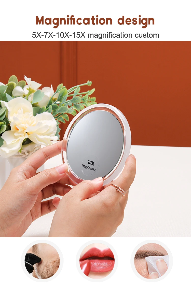 Suction Cup Travels With 10x Magnification Portable Round Led Pocket Alongside Makeup Mirror
