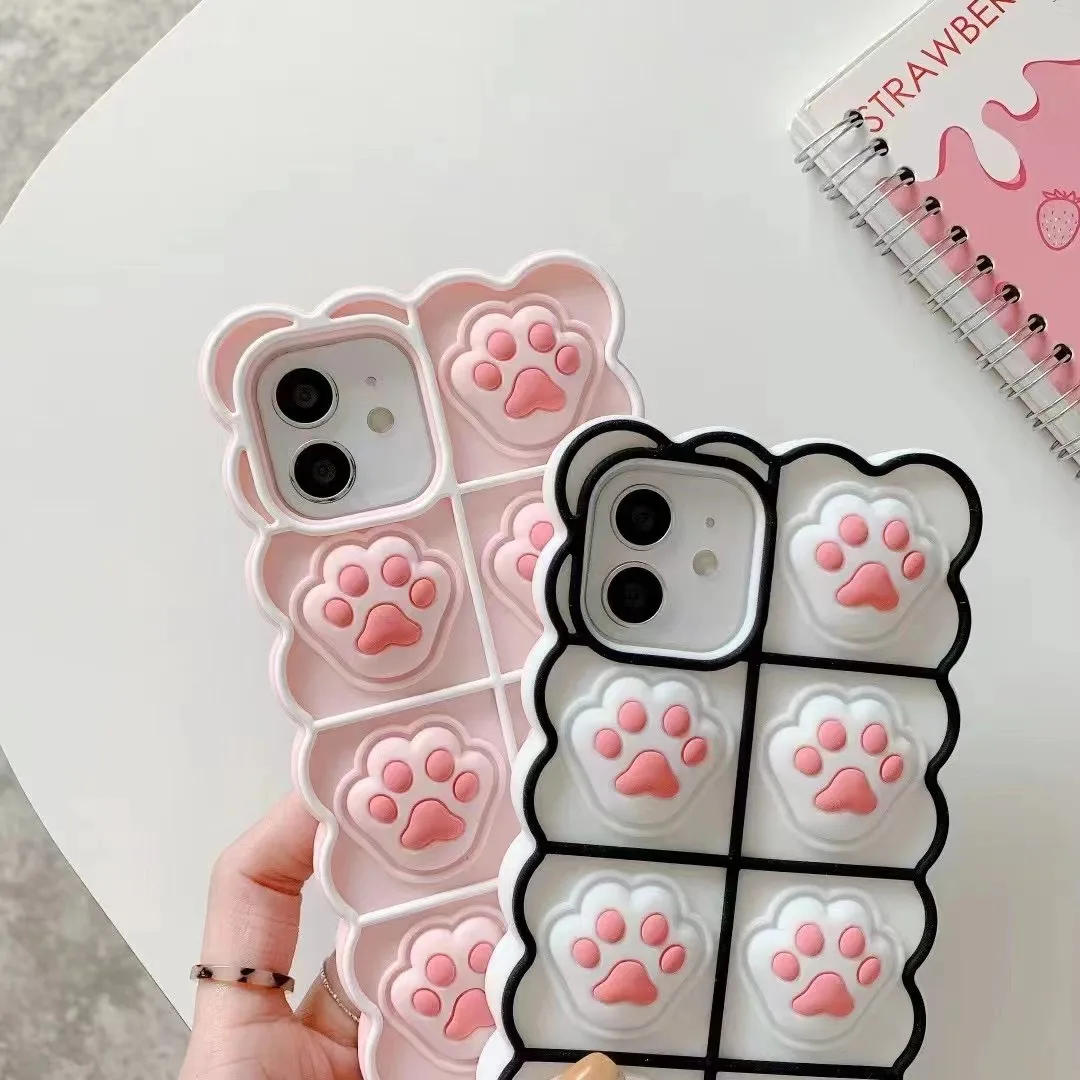 Amazon Hot Selling Stress Release Phone Case Cat Paw Design Protective Silicone Cover Fundas for iPhone 13 Pro Max 12 11 XS
