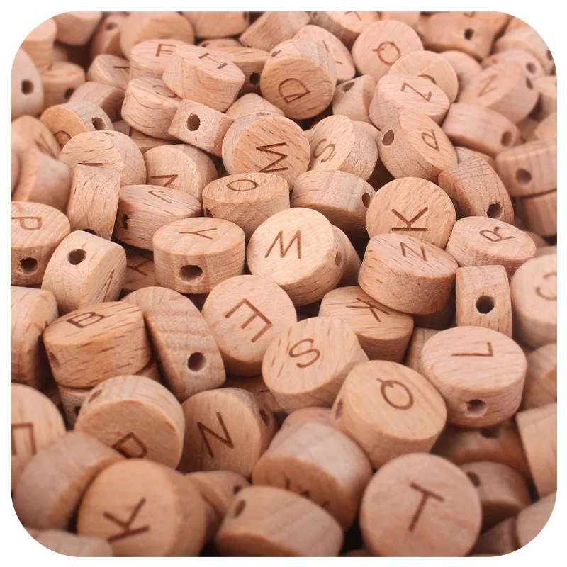 15mm Flat Round Beech Wood English Letter Alphabet Wooden Beads DIY Teething Accessories