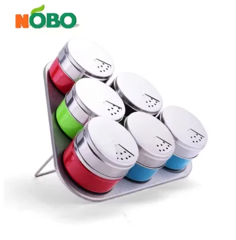 Round Seasonings Storage Containers with Shaker Clear Top Lid Stainless Steel Magnetic Spice Jar