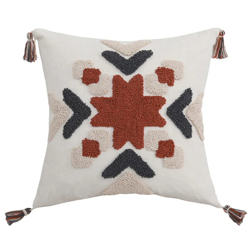 Modern Decorative Geometric Cushion with Tassels Tufted Boho Throw Pillow Cover