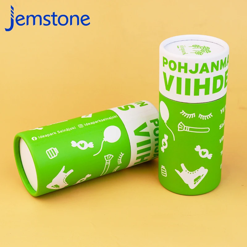 Custom Lamp Cardboard Paper Tube LED Light Green Box with Stamping Embossing Glossy Lamination Gold Foil Matt Lamination