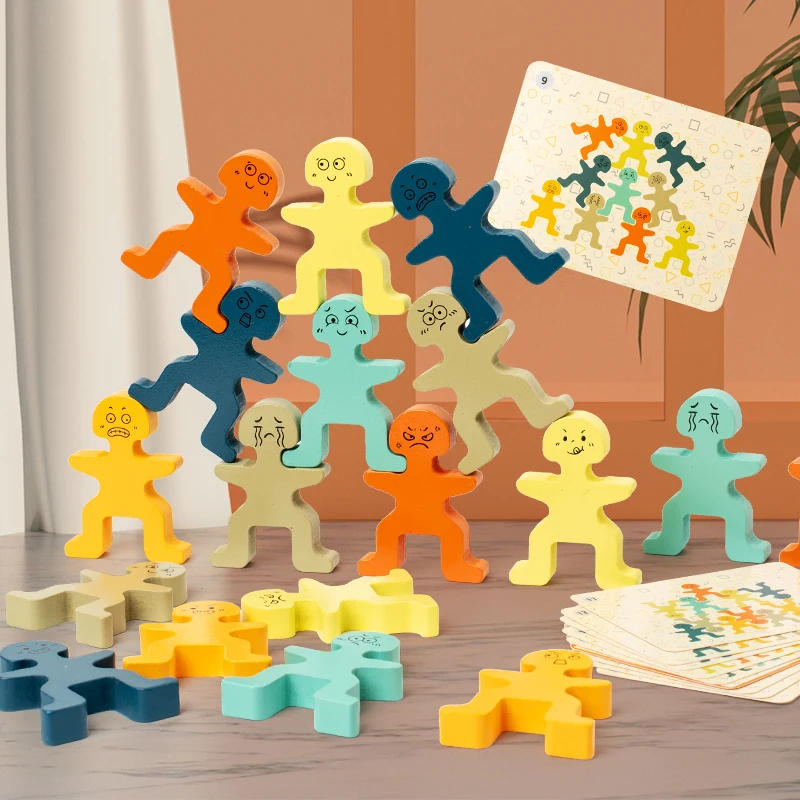 3D Cartoon Balance Stacking Game Wooden Kids Creativity Wood Building Toy Cute And Fun Character Pattern Matching Toy