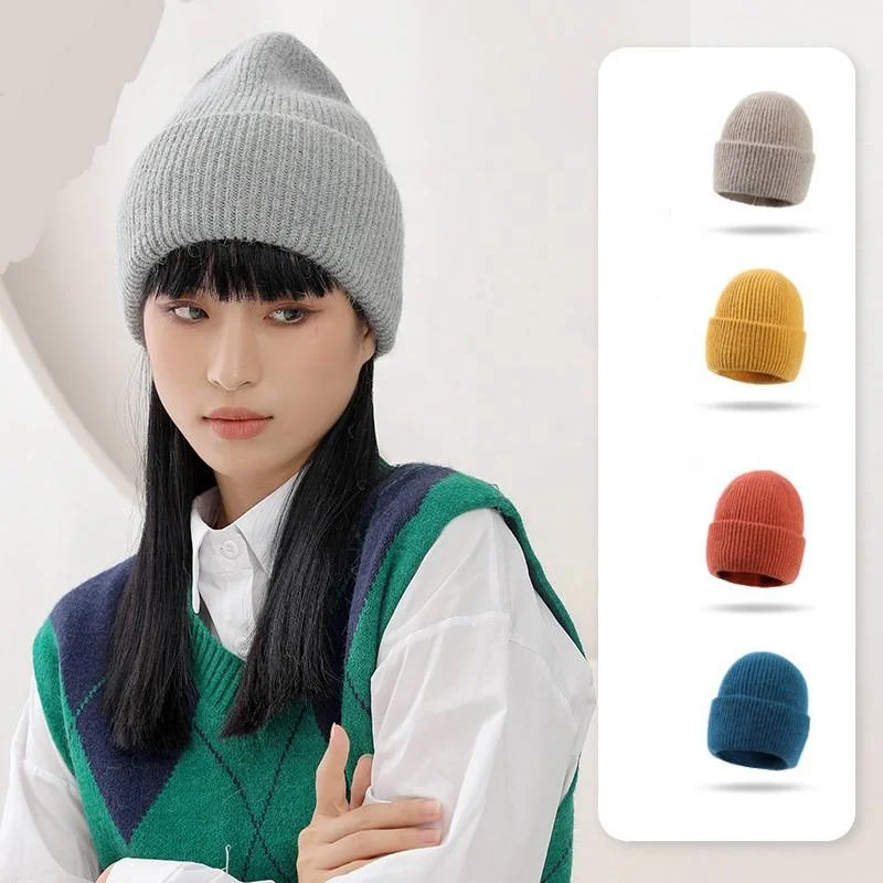 Vadulyer Wholesale Winter Fashion Warm Rabbit Hair Knitting Wool Pullover Hat
