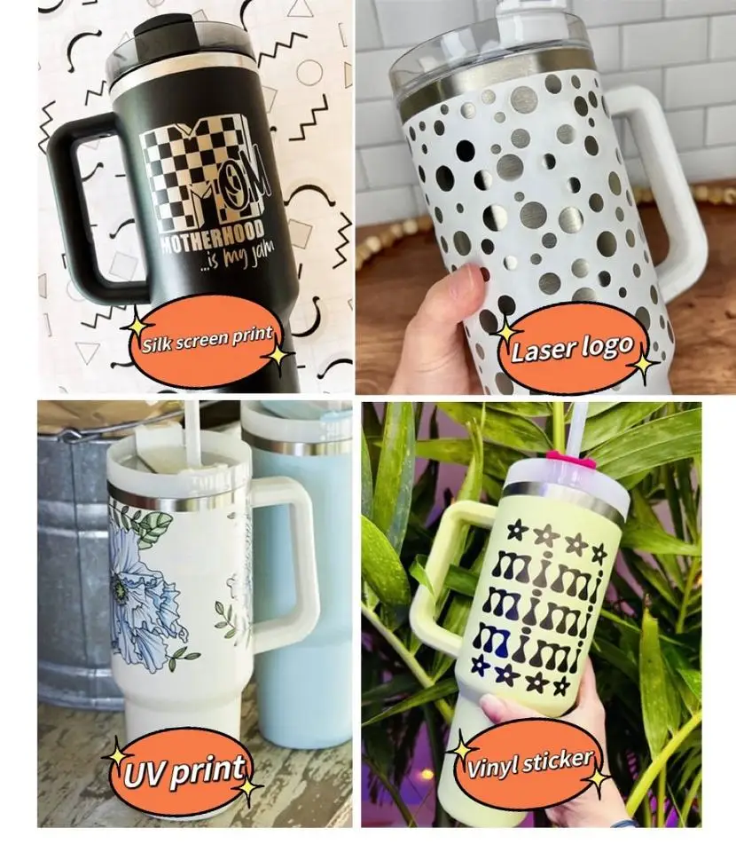 2023 custom vacuum insulated stainless steel 40 oz tumbler cup with handle and straw adventure quencher travel 40oz stanleys