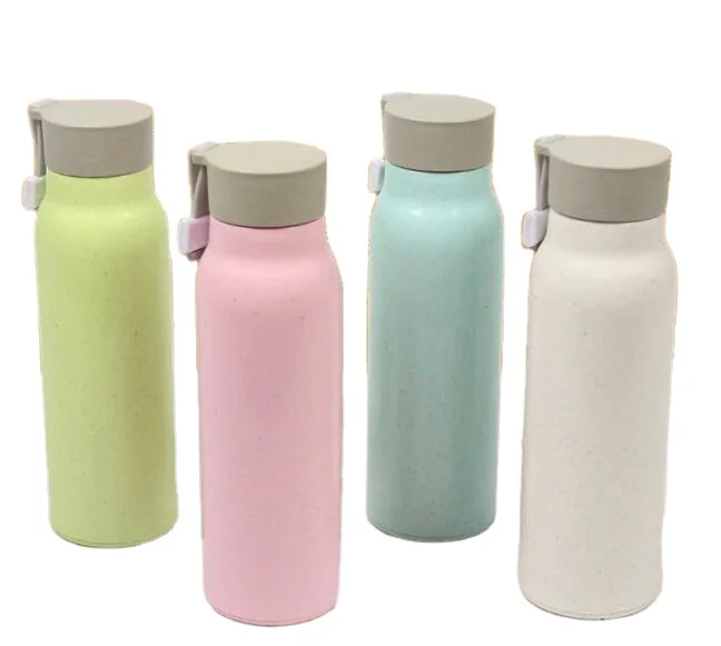 Ready to ship factory customized wheat straw glass vacuum cup portable water bottle flask