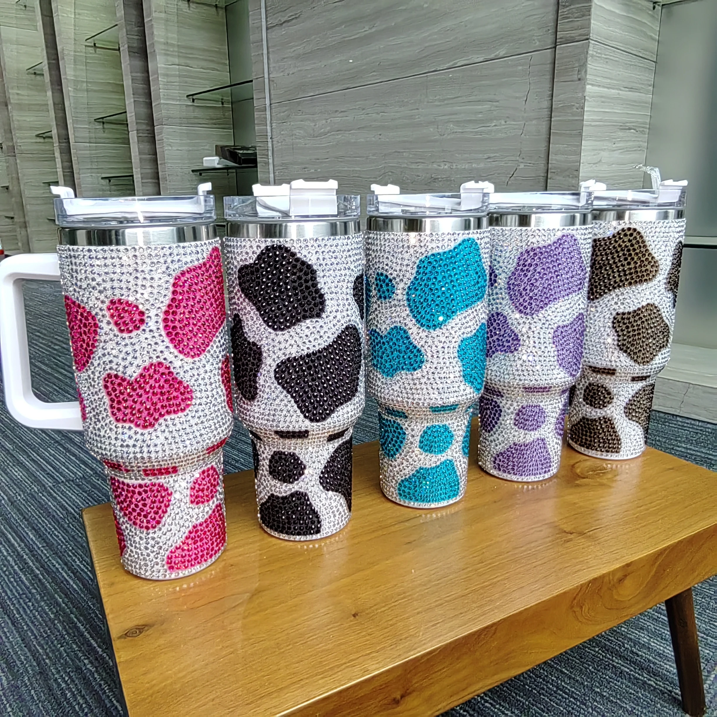 40oz insulated tumbler with straw 40 ounce rhinestone tumbler with handle cow print tumbler cup