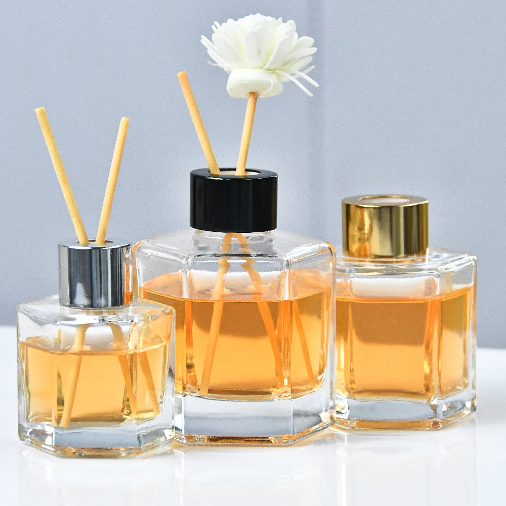 Hot Sale Hexagon 50ml 100ml 120ml Glass Bottle Scent Fragrance Car Air Freshener Luxury Rattan Reed Diffuser Perfume With Stick