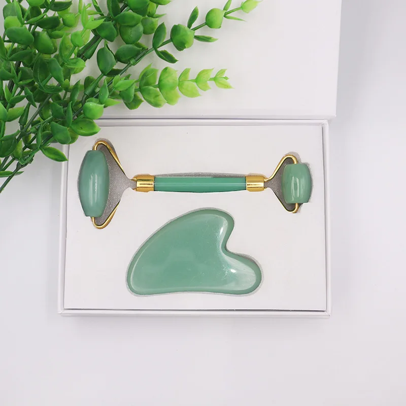 Подарочный набор для массажа лица с натуральным камнем печать этикеток черный обсидиан форма сердца Gua Sha доска и нефритовый ролик