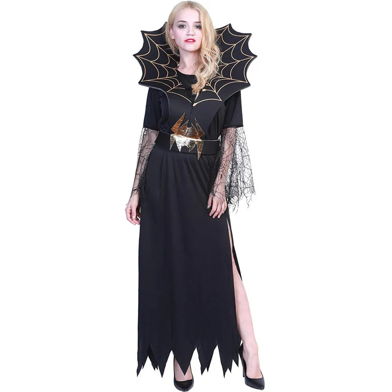 Halloween Spider Witch Vampire Long Dress for Festival Party Dark Vintage Dress