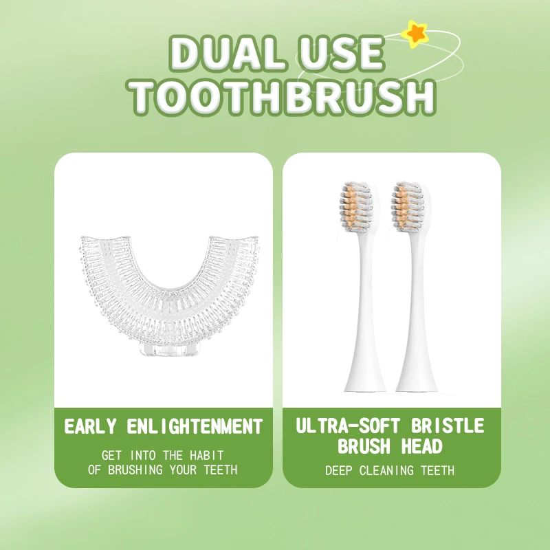 Portable Smart U Silicone 360 Degree Kids Sonic Toothbrush 5 Gear Automatic Electric Toothbrush for Kids