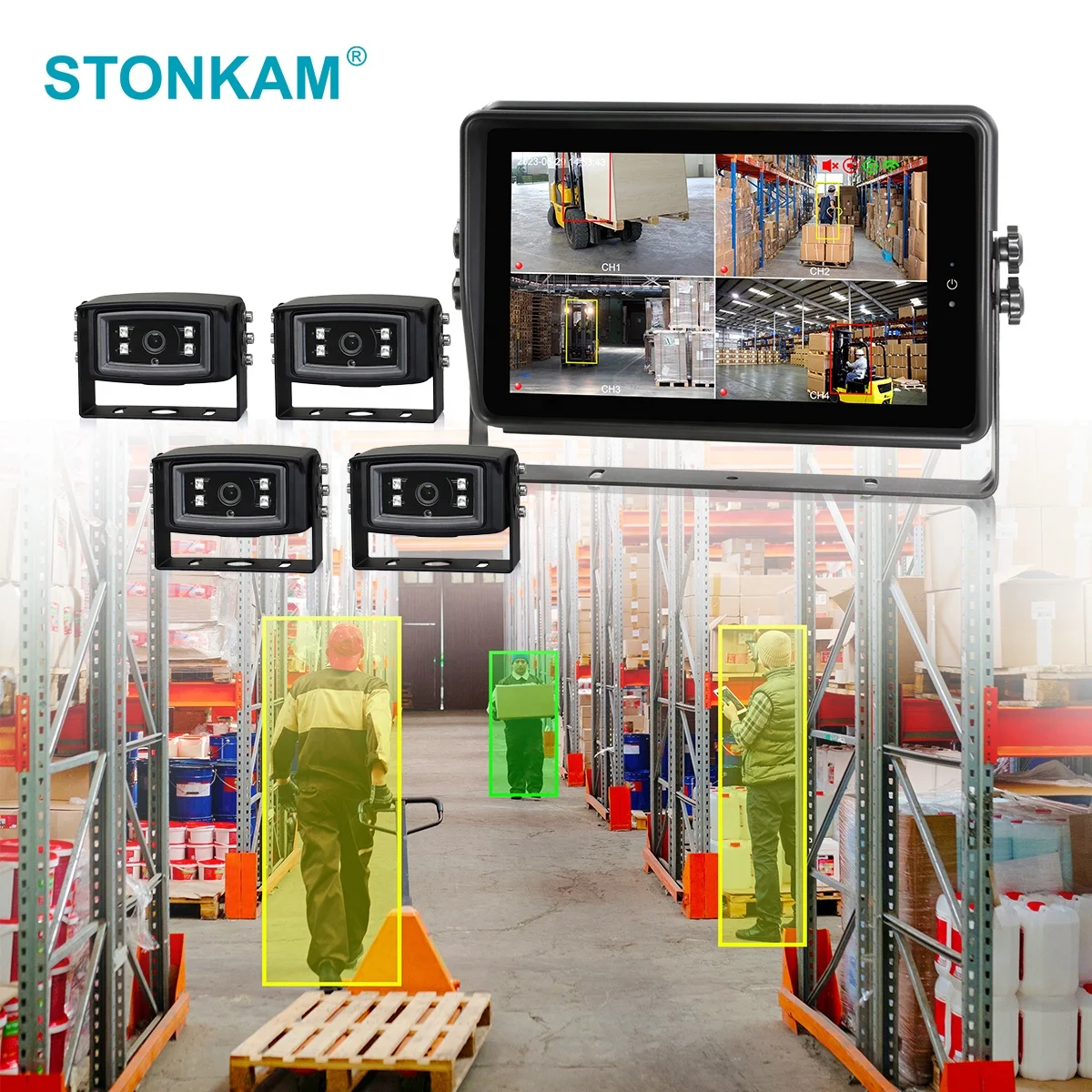 STONKAM Forklift Camera Truck Reverse Camera Blind Spot Detection System Wired Waterproof Recording