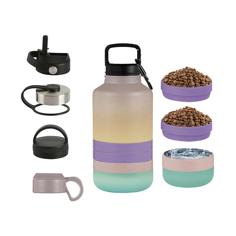 2 in 1 multifunction 32oz double wall stainless steel dog water bottle with bowl pet drinking travel bottle