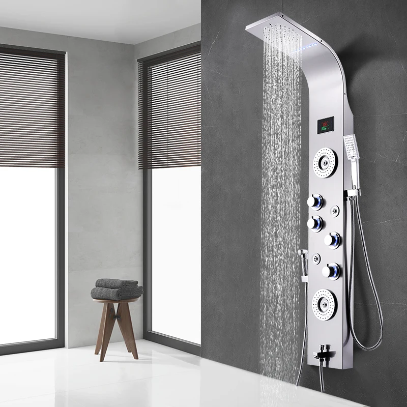 Новый Роскошный Матовый смеситель для душа ванной комнаты Светодиодная панель колонка ванны с CE душевая из нержавеющей стали светодиодная r