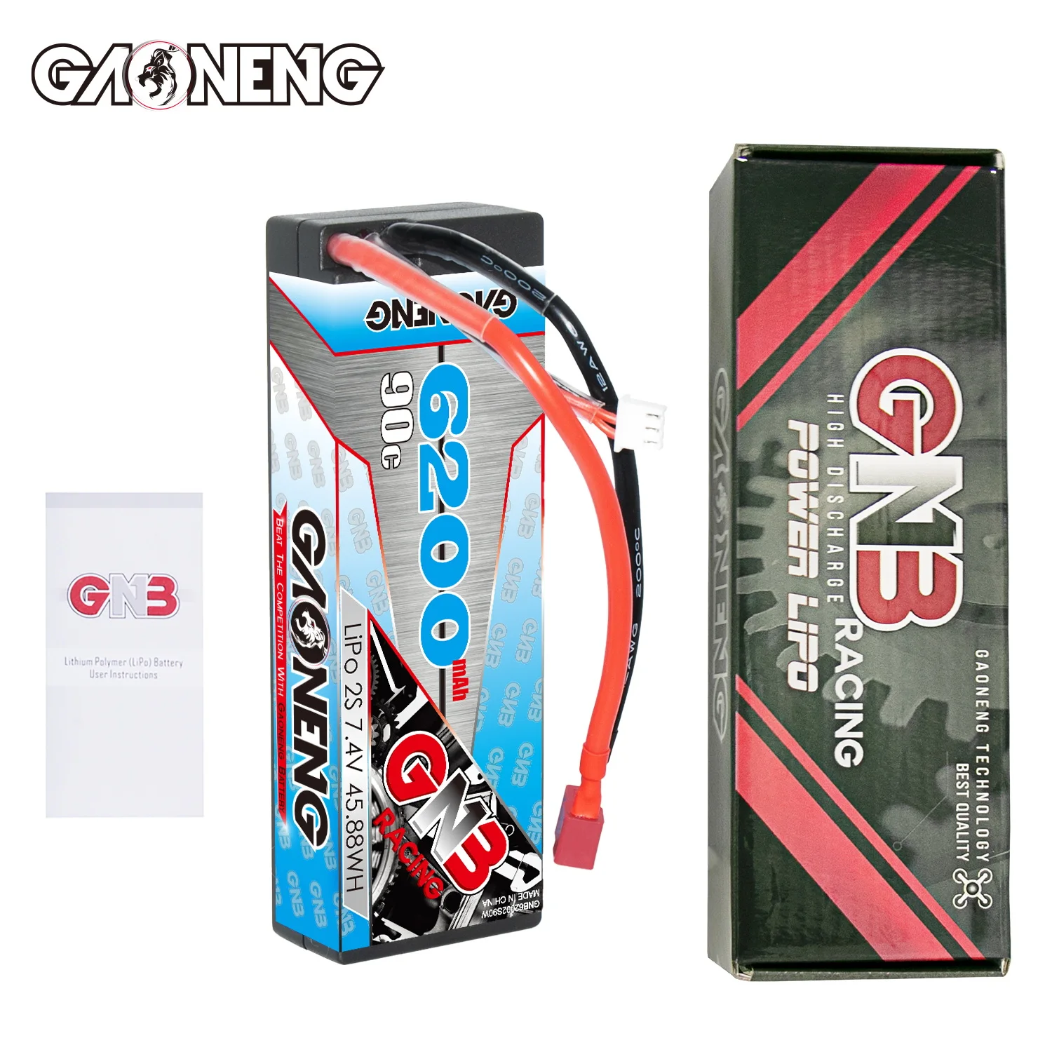 GNB GAONENG 6200MAH 2S 7.4V 90C T-PLUG RC LiPo Battery Cabled Hard Case Stick Pack 1:10 1/10 Racing Car Boat Hobby