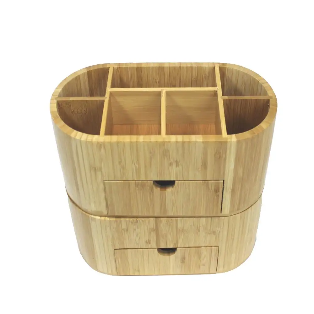 
Home and Office Natural Bamboo Stationery Desk Organizer With Drawer 