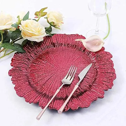 Round Reef Unique Plastic Dinner Plate Charger Vintage Christmas Wedding Party Dining Decorative Red Charger Plates On Sale