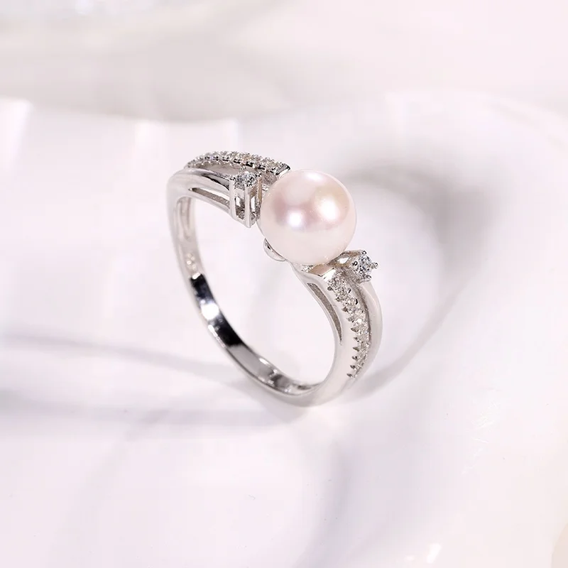 Kammy 7.5-8mm Luxury Jewelry Freshwater Pearl 925 Silver Adjustable Minimalist Wedding And Engagement Rings For Women