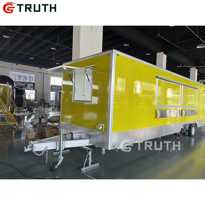 Standard Multifunction Big Capacity Food Trailers Mobile Food Truck With Full Kitchen Equipments Equipped with a mobile toilet