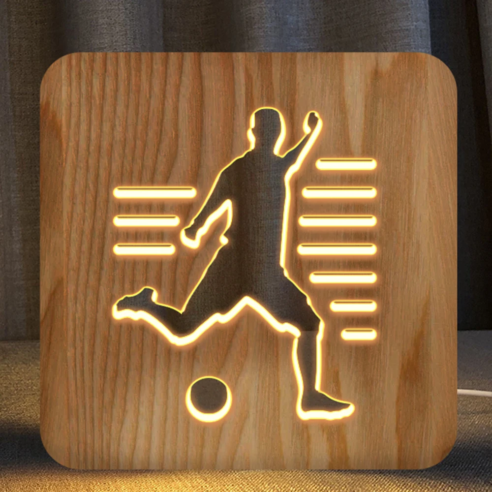 FS-T1813W creative table lamp football wooden LED 3D lighting lamp