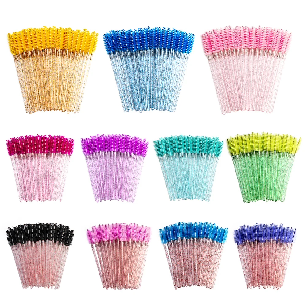 50pcs Disposable Eyebrow Lash Brushes Spoolies Crystal Eyelash Mascara Brushes