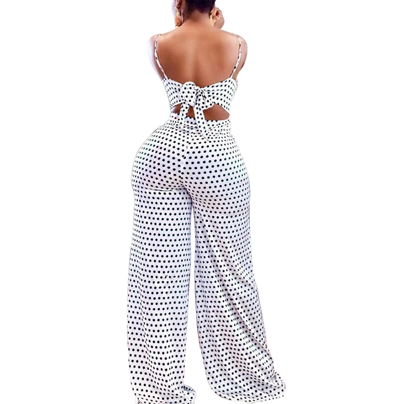
2020 Latest Fashion Wholesale Off the Shoulder Polka Dot Wide Leg Bodycon Rompers and Jumpsuits for Women 