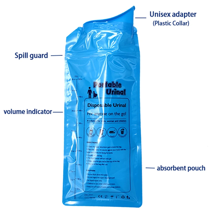 Custom 600ml 800ml Disposable Portable Car Sicness Camping Adult Emergency Gel Urine Bag For Travel