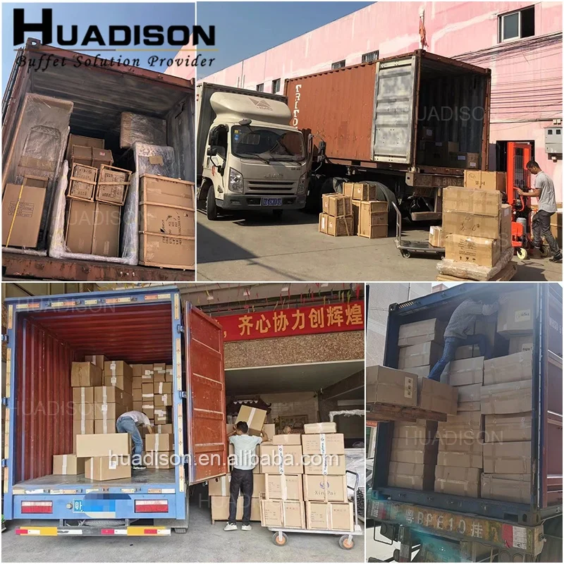 Huadison restaurant hotel roll top design chafing dish buffet gold display equipment food warmer chefing dish set