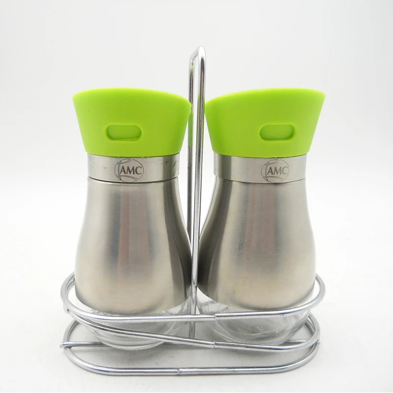 Herb & Spice Tools Glass Oil Vinegar Dispenser Bottle Salt Pepper Shaker Set with Metal Rack
