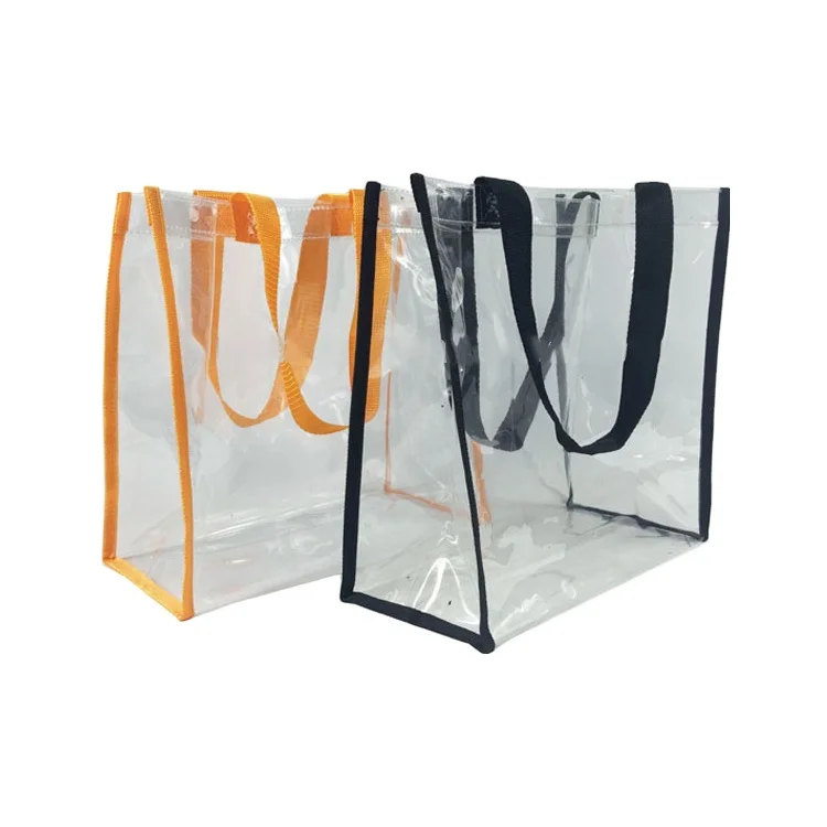 New design clear pvc shopping bag with long handle