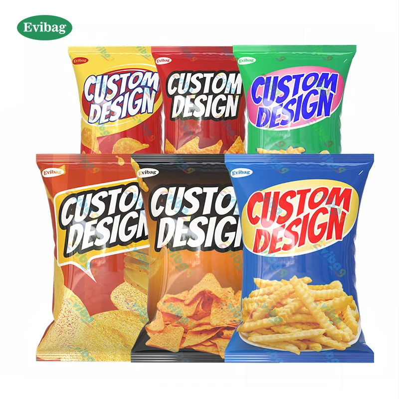 Custom Laminated Back Seal Plastic Bags For Snack Puffs Food Popcorn Plastic Potato Chips Crisp Packaging Bag