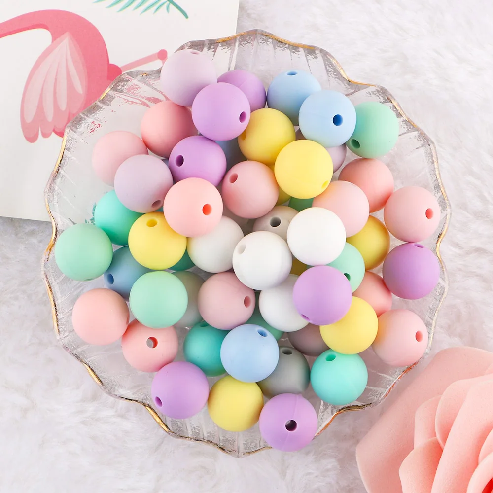15mm Round Silicone Beads Colorful Silicone Teething Beads Loose Baby Chewing Bead for Baby Nursing Teether Toys