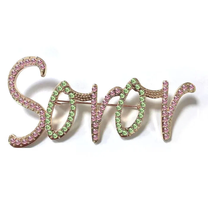 Customize Various Styles Brooch Sorority  Brooch Pin Beautiful Pink and Green  Rhinestones Soror Brooch