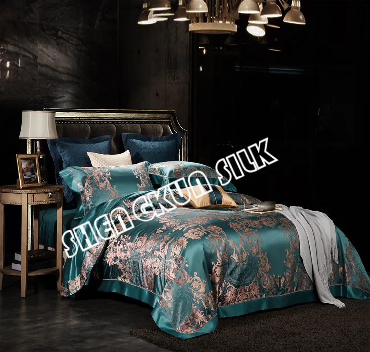 Customized 100% Charmeuse Silk Bedding set, duvet cover set, sheet set jacquard printed solid colour