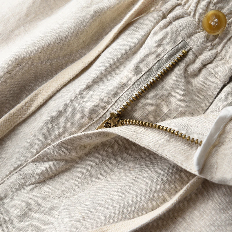 Customized Mens Casual Linen Pants Slim Solid Color Lightweight Elasticated Waist Linen Trousers