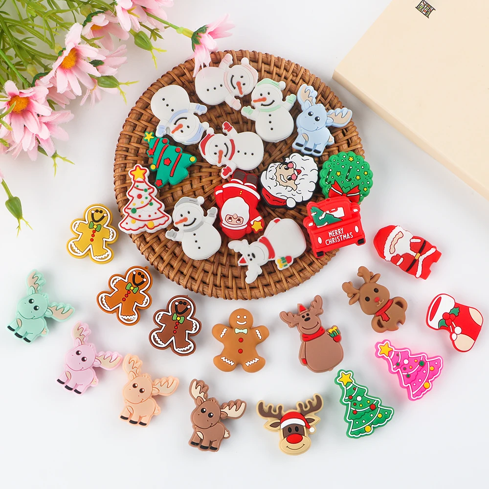 Wholesale Loose bead Christmas Series Silicone Focal Beads For DIY Pacifier Chain Bracelet Necklace Keychain Jewelry Making