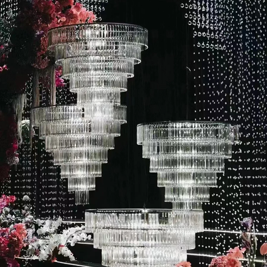 Acrylic crystal ice bar chandelier wedding banquet hall ceiling hanging lamp crystal Light Christmas decorative chandelier