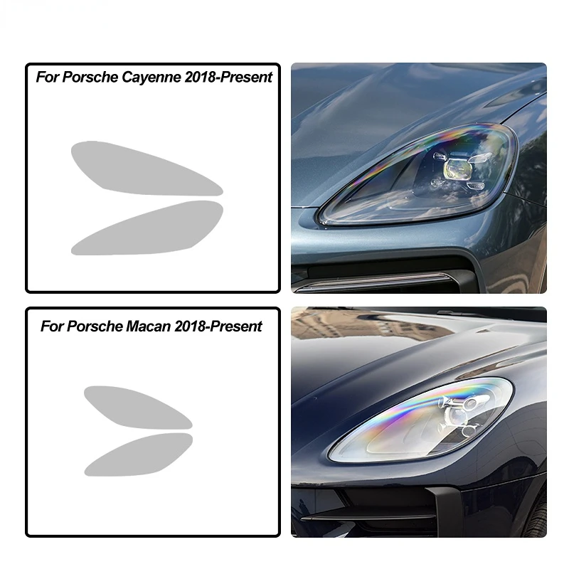 2 Pcs Car Front Light Transparent TPU Headlight Protective Film For Porsche 911 718 Cayenne Panamera Macan Taycan Accessories