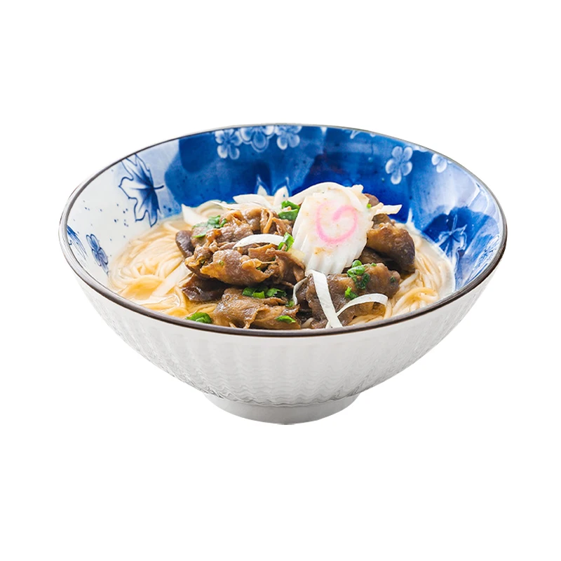 8 Inch Japanese Style Ceramic Ramen Noodle Bowl Set White and Blue Porcelain Restaurant Soup Salad Serving Bowls Under Glazed