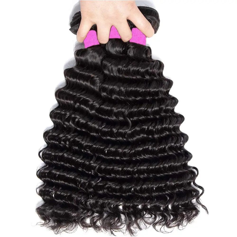 Cheap 3 In 1 Deep Wave Bundles With Frontal 13X4 Curly Hd Lace Frontal 13X6 Body Wave Peruvian Bundle Hair Vendors With Frontals